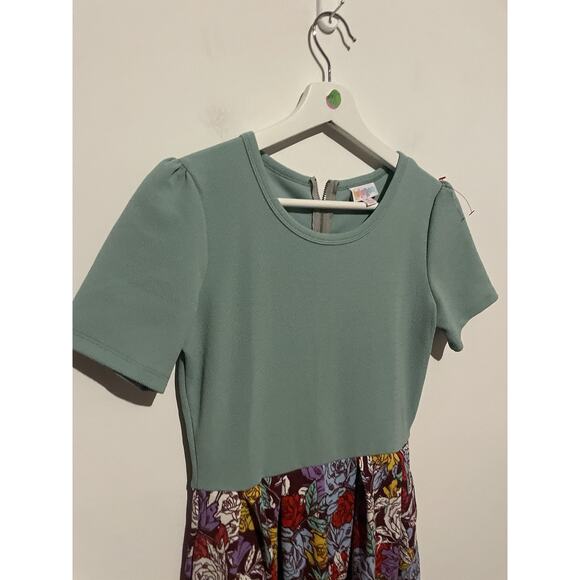 LulaRoe Small Amelia Dress Blue Top, Floral Print Bottom - Picture 2 of 6